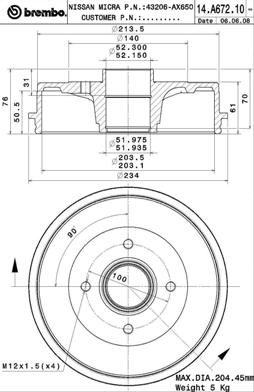 14.A672.10 Brzdový bubon ESSENTIAL LINE BREMBO