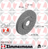 250.1374.52 Brzdový kotúč SPORT BRAKE DISC COAT Z ZIMMERMANN